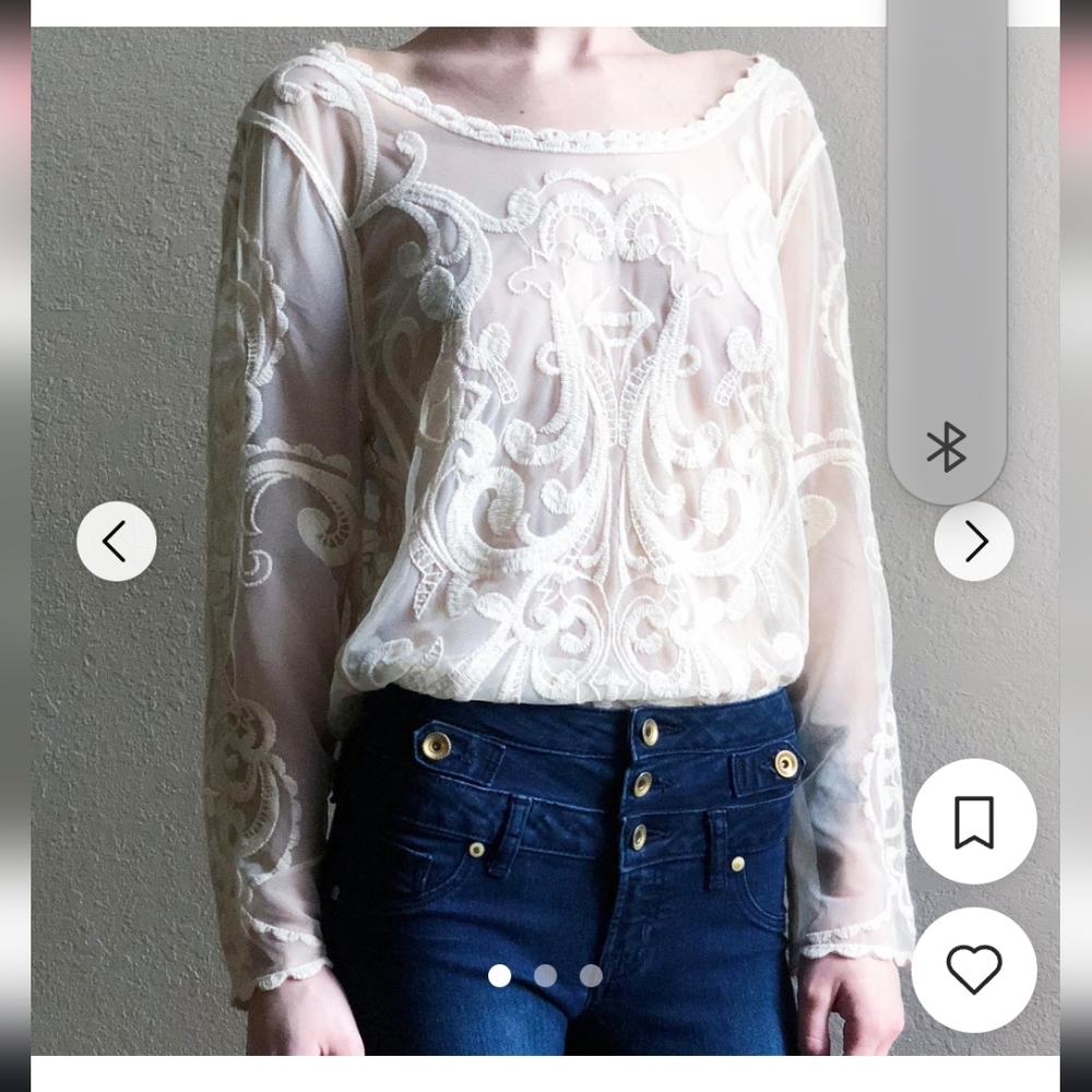 Express Pink Lace Long Sleeve Blush Pink Women Top, Sheer